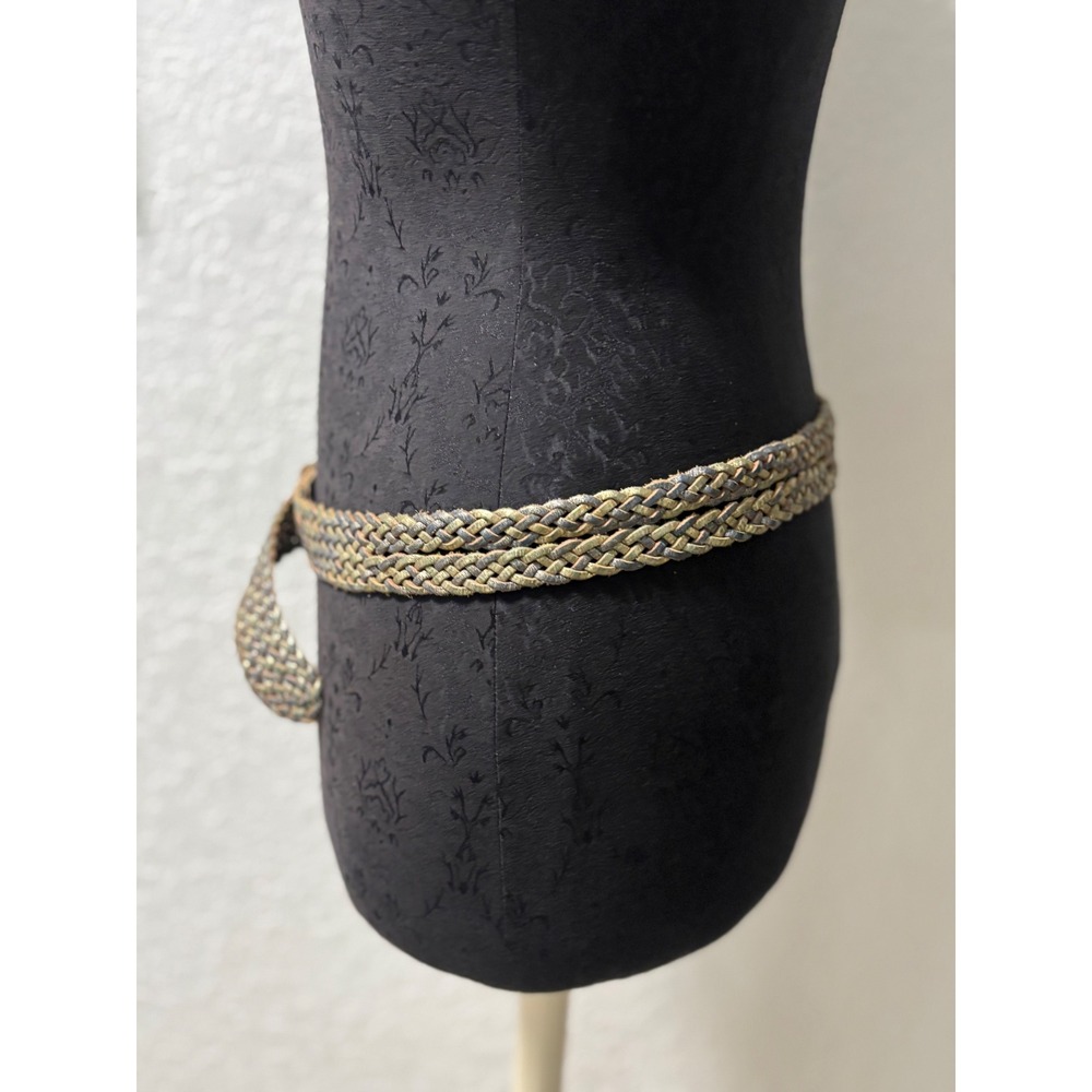 Chicos Womens Braided Leather Belt Gold Green Metallic Woven‎ Small - Picture 3 of 6